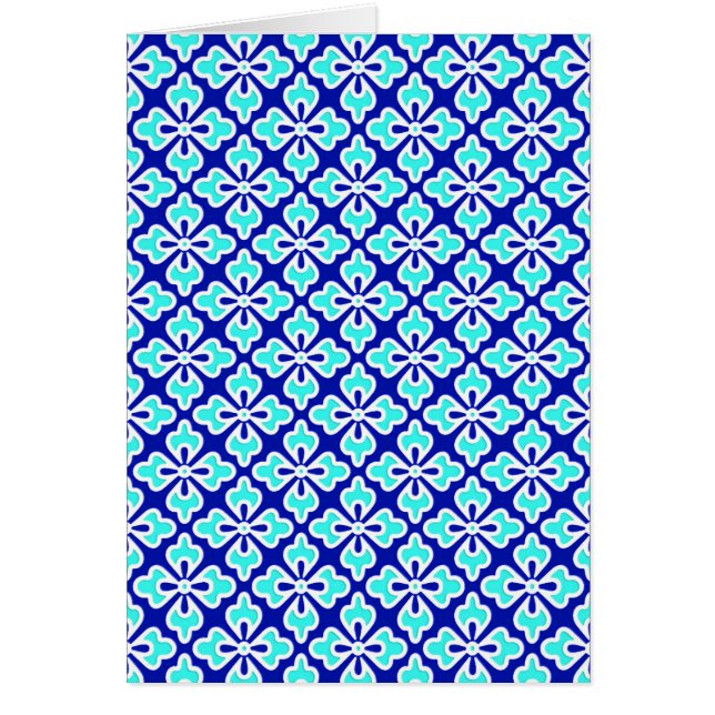 Blommigt Kimono print, turkos och koboltblått OBS Kort (Framsidan)