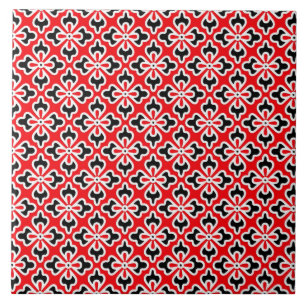 Blommigt Kimono-utskrift, röd, svart och vit Kakelplatta