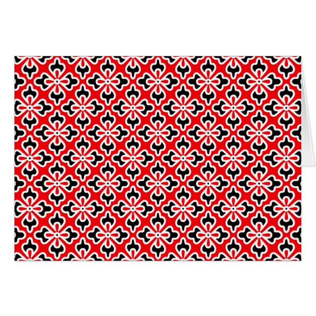 Blommigt Kimono-utskrift, röd, svart och vit OBS Kort (Framsidan Horizontal)