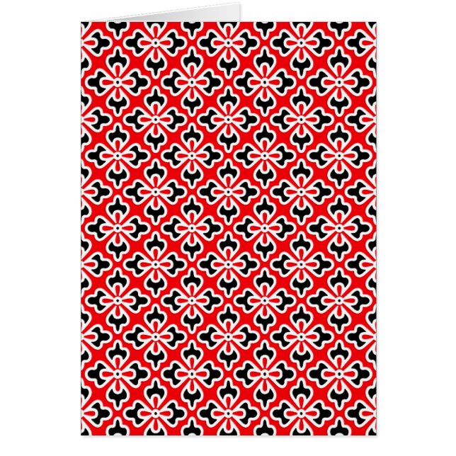 Blommigt Kimono-utskrift, röd, svart och vit OBS Kort (Framsidan)