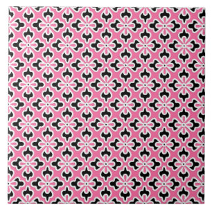 Blommigt Kimonotryck, rosa, svartvitt Kakelplatta