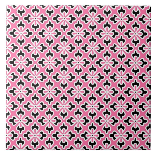 Blommigt Kimonotryck, rosa, svartvitt Kakelplatta (Framsidan)