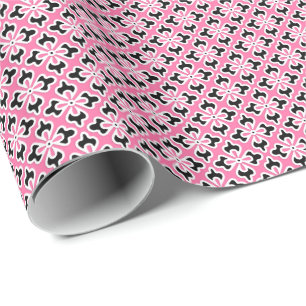 Blommigt Kimonotryck, rosa, svartvitt Presentpapper