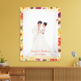 Blommigt Kinesisk bröllop par foto, oriental Canvastryck