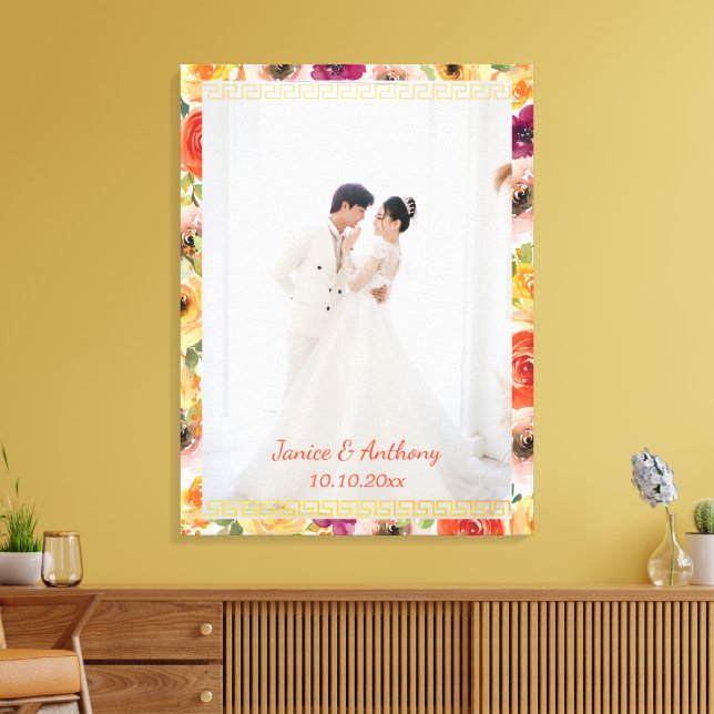 Blommigt Kinesisk bröllop par foto, oriental Canvastryck (Insitu (Vardagsrum))