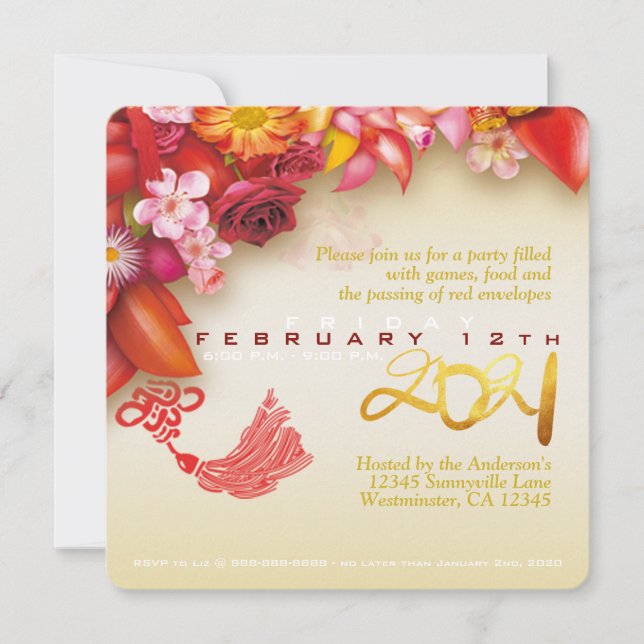 Blommigt Kinesisk guld Papper-cut Ox 2021 PSqInv (Framsida)