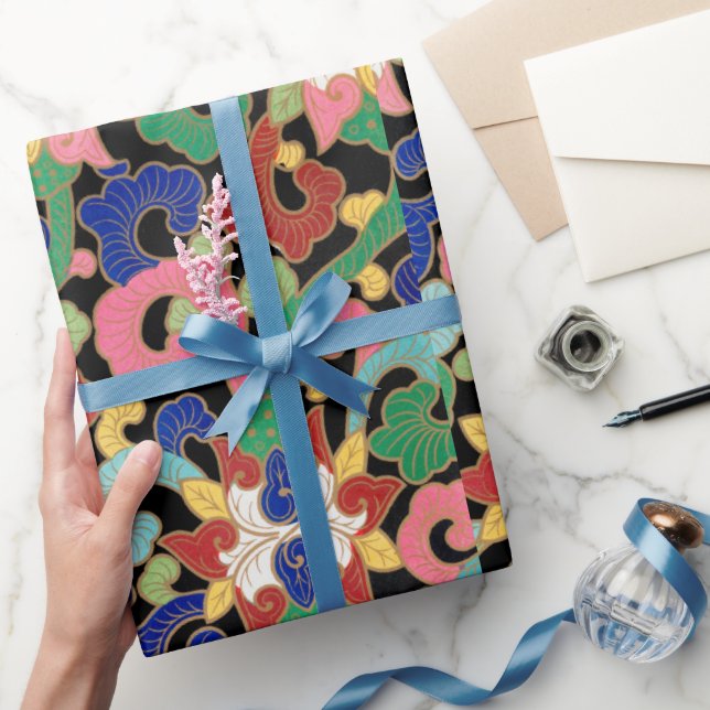 Blommigt Kinesisk mönster Wrapping Papper Presentpapper (Gifting)