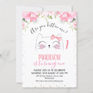 Blommigt Kitten Ansikte är din kattunge mig födels Inbjudningar