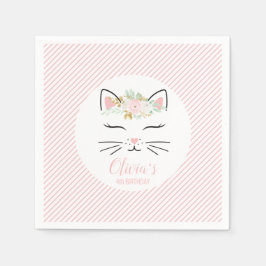 Blommigt Kitten Födelsedagsfest napkins kattunge a Pappersservett