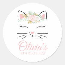 Blommigt Kitten Födelsedagsfest Stickers kattunge 