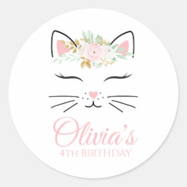 Blommigt Kitten Födelsedagsfest Stickers kattunge Runt Klistermärke