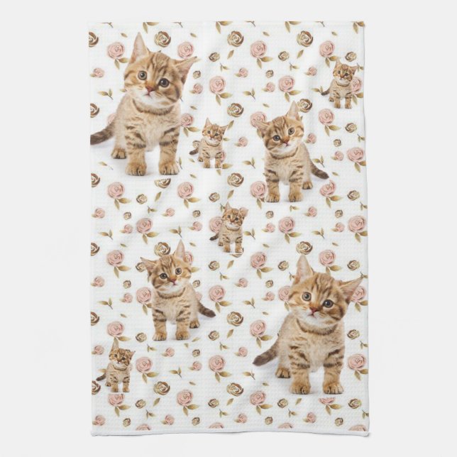 Blommigt Kittens Kitchen Hand Towel Kökshandduk (Vertikal)
