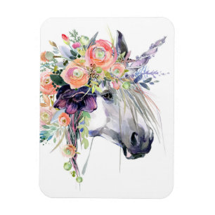 Blommigt klädd Unicorn Magnet