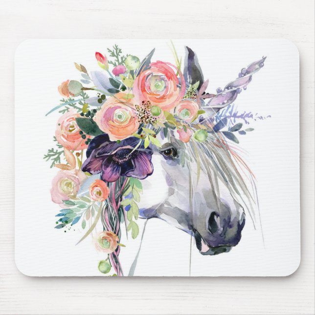 Blommigt klädd Unicorn Musmatta (Framsidan)