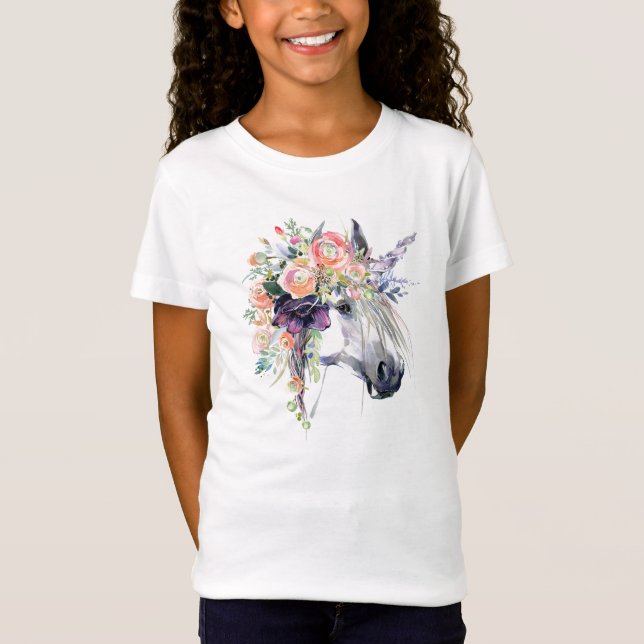 Blommigt klädd Unicorn T Shirt (Framsida)