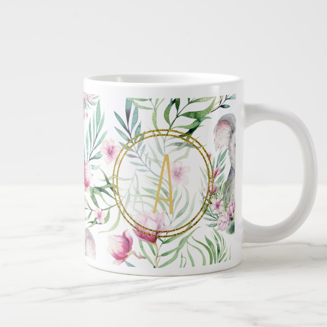 Blommigt KOALA BEAR Monogram Girls Bedroom Nursery Jumbo Mugg (Höger)