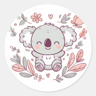 Blommigt Koala Design för Djur älskare Runt Klistermärke