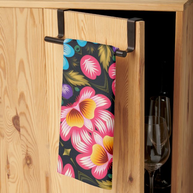 blommigt kökshandduk (Thirds Fold)