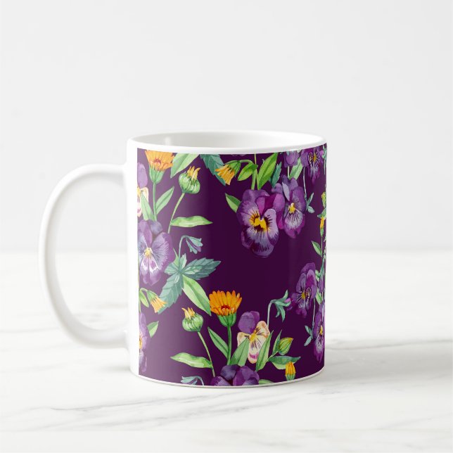 Blommigt kollage, sömlöst mönster, abstrakt digita kaffemugg (Vänster)