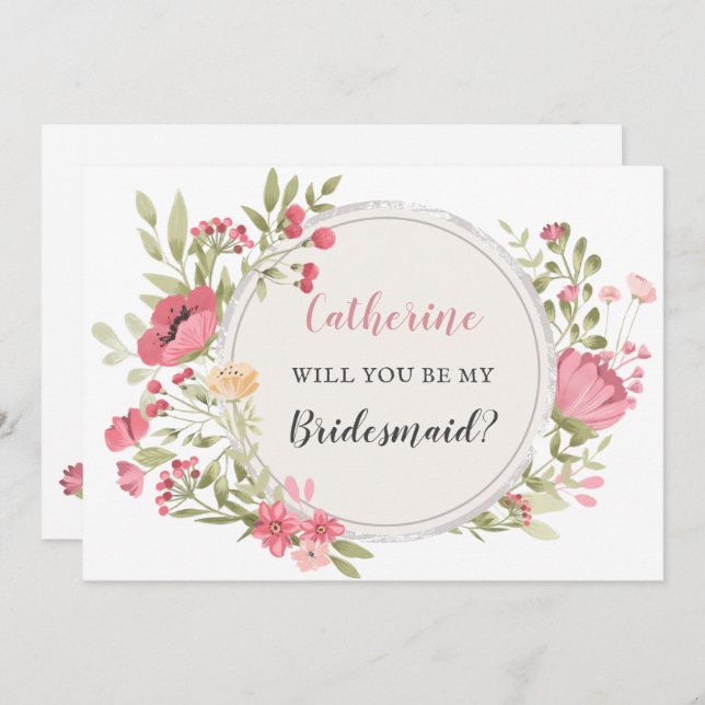  Blommigt kommer du att bli min Bridesmaid Inbjudningar (Fram/baksida)