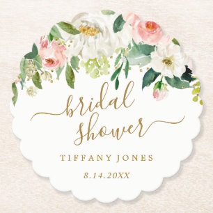 Blommigt Konfetti-Möhippa för Rosa i  Guld Underlägg Papper