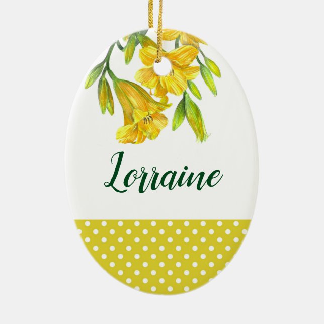 Blommigt  Konsdesign för Gult med vattenfärg Julgransprydnad Keramik (Baksidan)