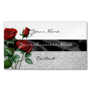 Blommigt konsdesign med simulerad glitter-elegant magnetiska visitkort