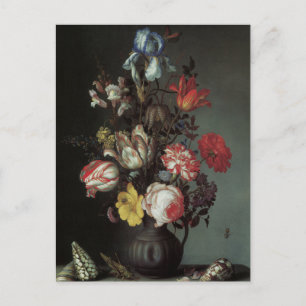 Blommigt konst med Ro Tulips Irises Postcard Vykort