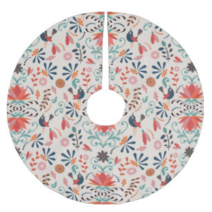 Blommigt konsthantverk med blå blommor julgransmatta borstad polyester