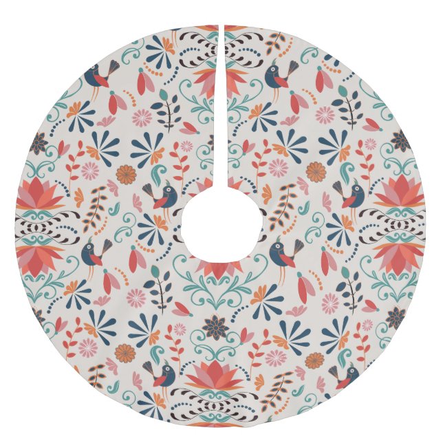 Blommigt konsthantverk med blå blommor julgransmatta borstad polyester (Framsidan)