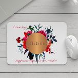 Blommigt kopparcirkel inspirerar ord och ditt namn<br><div class="desc">Snyggt glam-glam-sofistikerad musmatta med en vacker vattenfärgad bohemisk hand som är målad med rött,  shock rosa och marin ro och fjädrar bouquet och med en kopparmetallisk tittar cirkel som har ditt namn inuti. Anpassa den med ditt namn och din inspirerande text \ citat!</div>