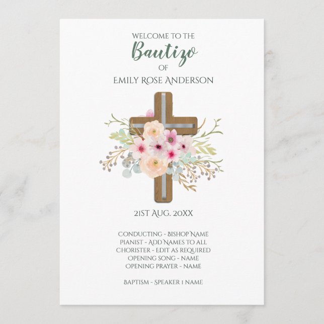 Blommigt Kor BAUTIZO Bautismo Baptism Program (Framsida)