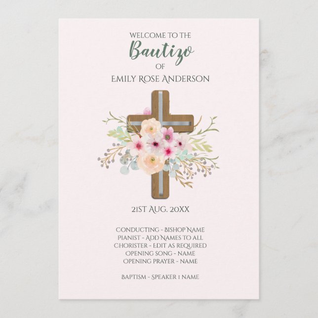 Blommigt Kor BAUTIZO Bautismo Baptism Program (Framsida)