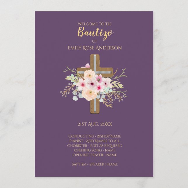 Blommigt Kor BAUTIZO Bautismo Baptism Program (Framsida)