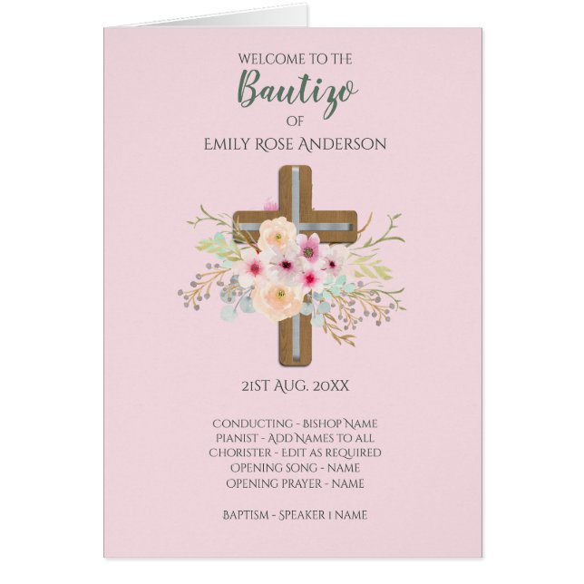 Blommigt Kor BAUTIZO Bautismo Baptism Program Hälsningskort (Framsidan)