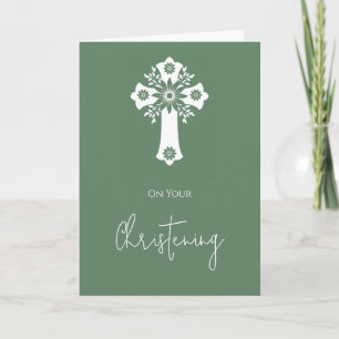 Blommigt Kor Card Christening Fern Grönt Kort