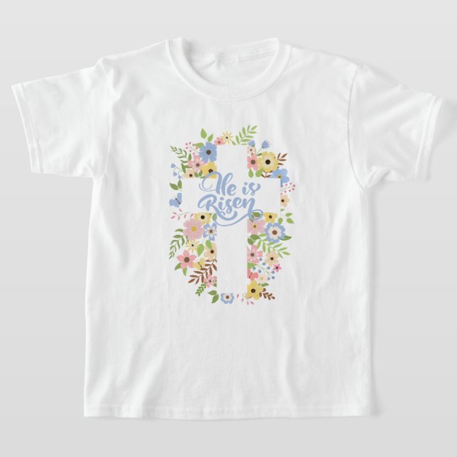 Blommigt Kor Han är Risen Påsk T Shirt (Laydown)