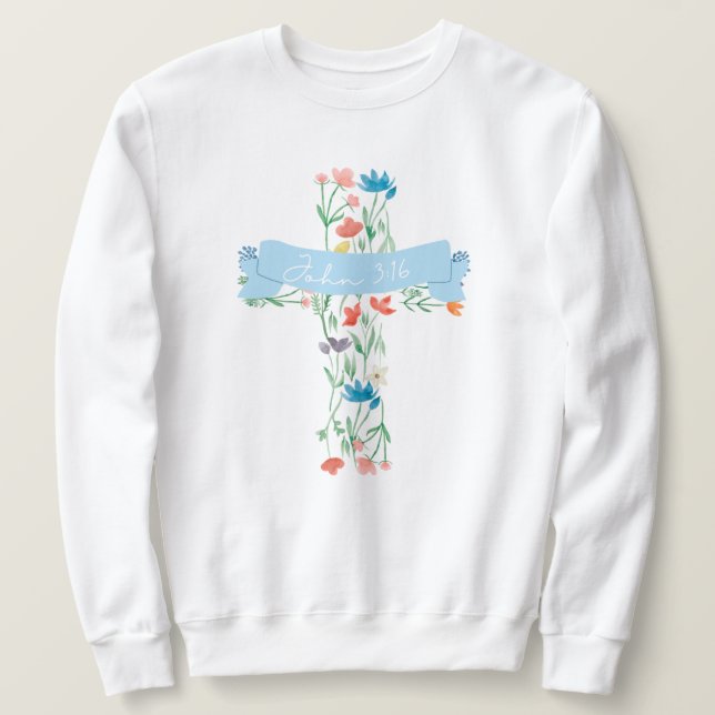 Blommigt Kor John 3:16 Unisex Lång Ärmad Tröja (Design framsida)