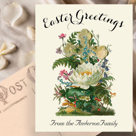 Blommigt Kor och Ferns Vintage Påsk Religiösa Vykort