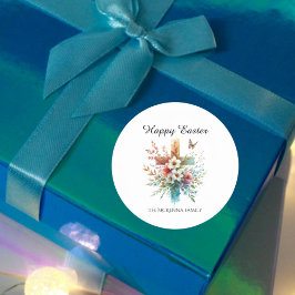 Blommigt Kor Pastel Watercolor Religiösa Påsk Runt Klistermärke