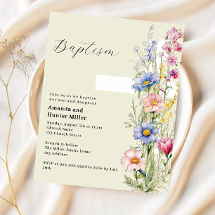 Blommigt kor twillingar Sage grönt Baptism-inbjuda
