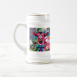 Blommigt Kow Rosa Teal Black Personlig Sejdel