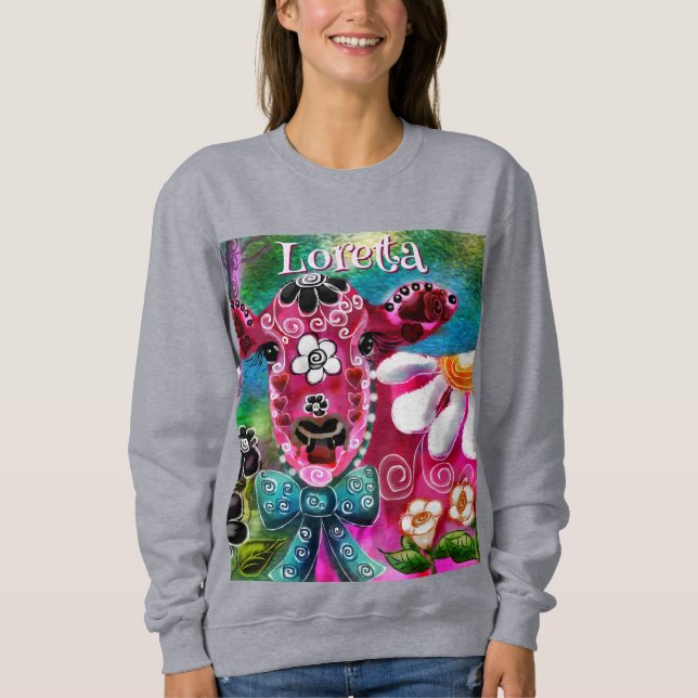 Blommigt Kow Rosa Teal Black Personlig T Shirt (Framsida)