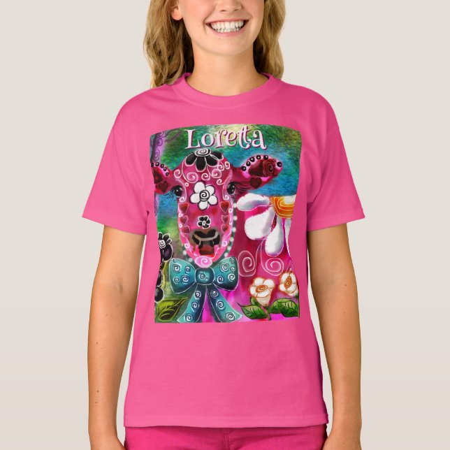 Blommigt Kow Rosa Teal Black Personlig T Shirt (Framsida)