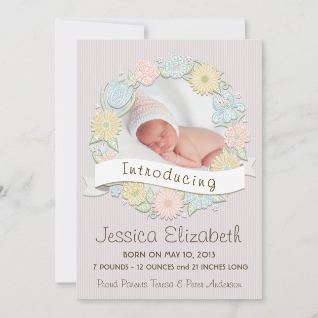 Blommigt Kramp - födelsemeddelande Meddelande (Framsida)