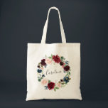 Blommigt Krandeburgundy och marinblått Tygkasse<br><div class="desc">Vår tote-väska har en vattenfärgsutandning av blommigten med blommor och eukalyptus. Anpassa det med ditt namn.</div>