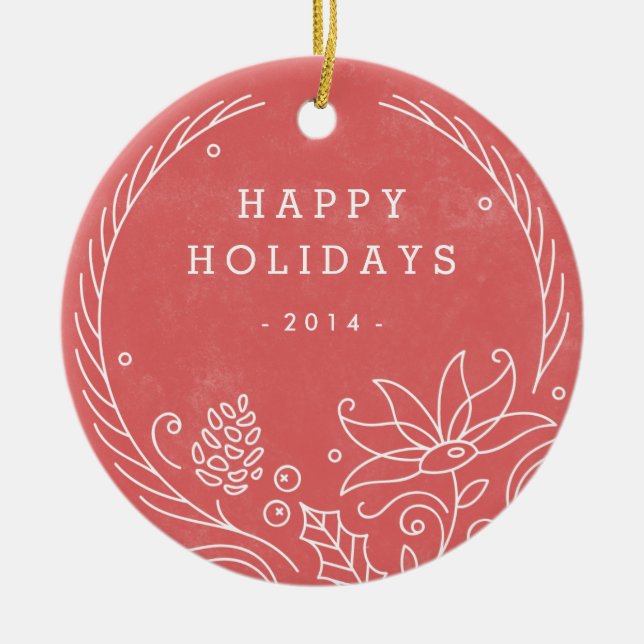 Blommigt Krandekeramisk prydnadsföremål - Holly Julgransprydnad Keramik (Framsidan)