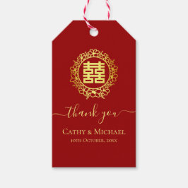 Blommigt krandetack för ditt röda kinesiska bröllo presentetikett