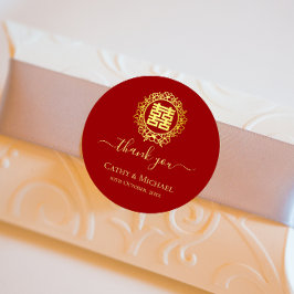 Blommigt krandetack för ditt röda kinesiska bröllo runt klistermärke