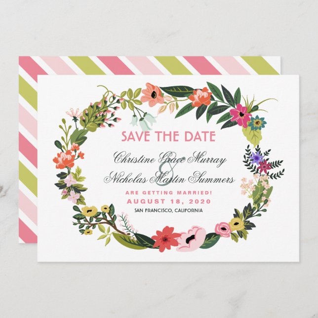 Blommigt krans Spara datuminbjudan Inbjudningar (Fram/baksida)